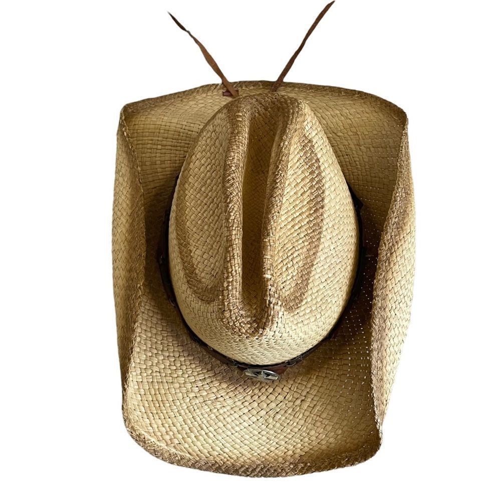 (SOLD) BULLHIDE Tan Woven Straw Western Cowboy Hat L - Picture 5 of 15